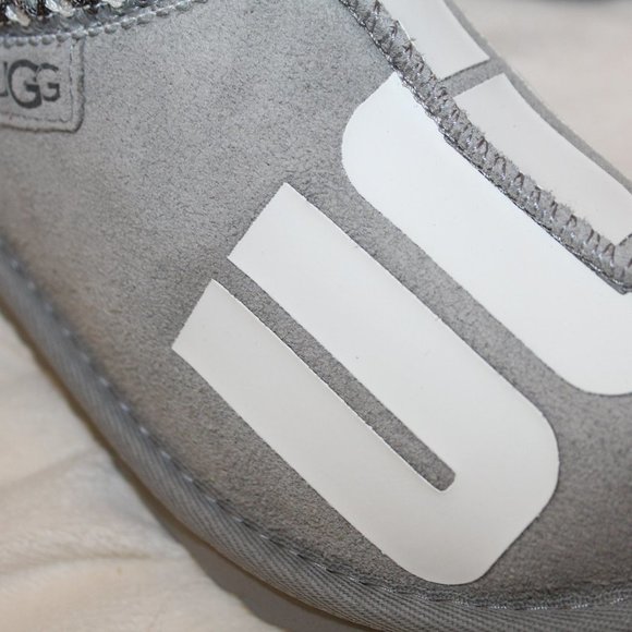 NIB UGG MEN'S TASMAN LOGO SUEDE SHEARLING SLIP‎ ON SLIPPERS GRAY - Picture 6 of 8